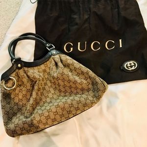 Authentic Gucci Brown GG Sukey Canvas Tote